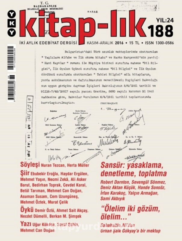 Kitap-Lık Dergisi Sayı 188 / Kaşım - Aralık 2016