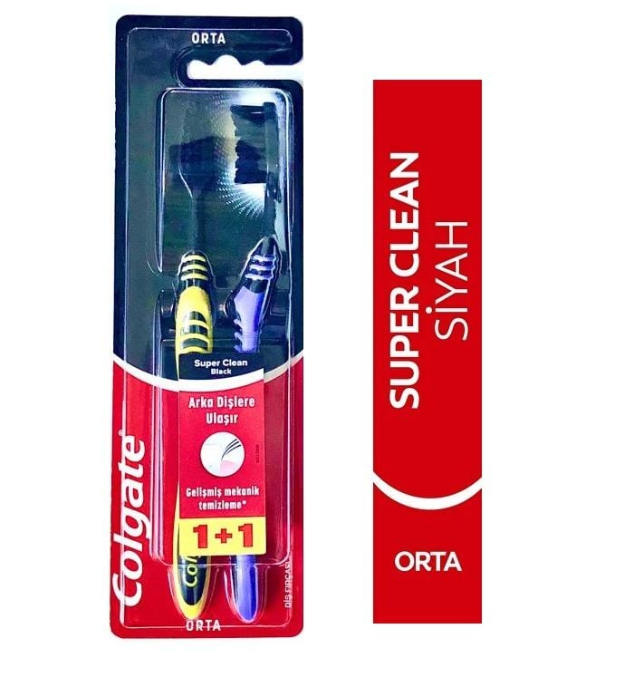 Colgate Süper Clean Black Diş Fırçası Orta 1 + 1