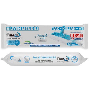 Temizlik Havlusu Islak Mendil Pella Islak Mop Bezi 50 Yaprak, 22X36 cm