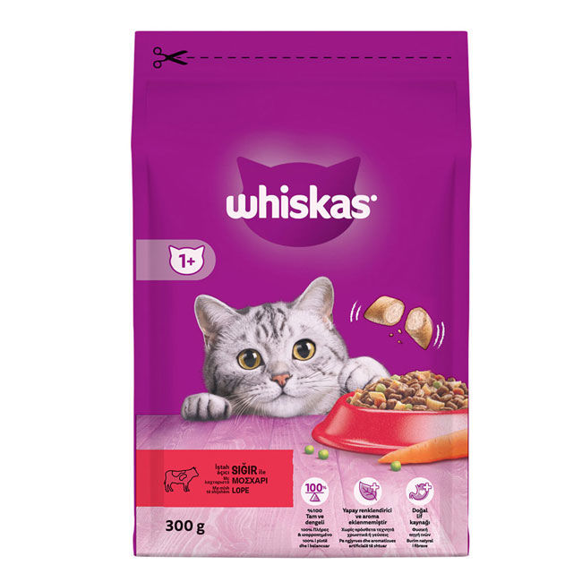 Kedi Maması Whiskas Kuru Mama Sığır Etli ve Havuçlu 300 gr