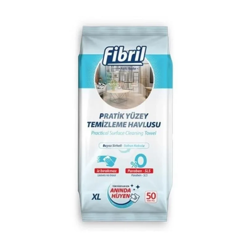 Fibril Yüzey Temizlik Havlusu XL Beyaz Sirkeli Ve Sabun Kokulu 50 Yaprak
