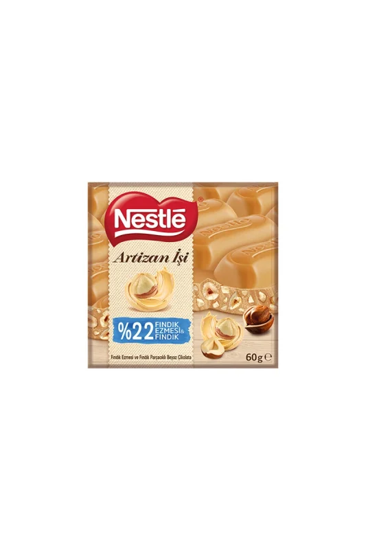 Nestle Artizan İşi Fındıklı ve Fındık Ezmeli Beyaz Çikolata 60 gr