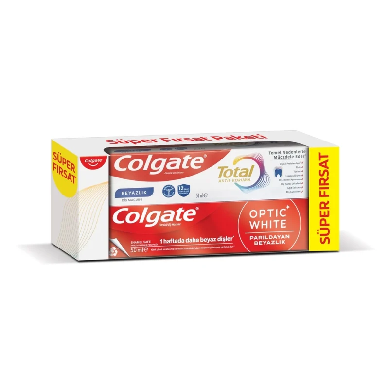 Colgate Total Aktif Koruma 50 ml + Optic White Diş Macunu 50 ml