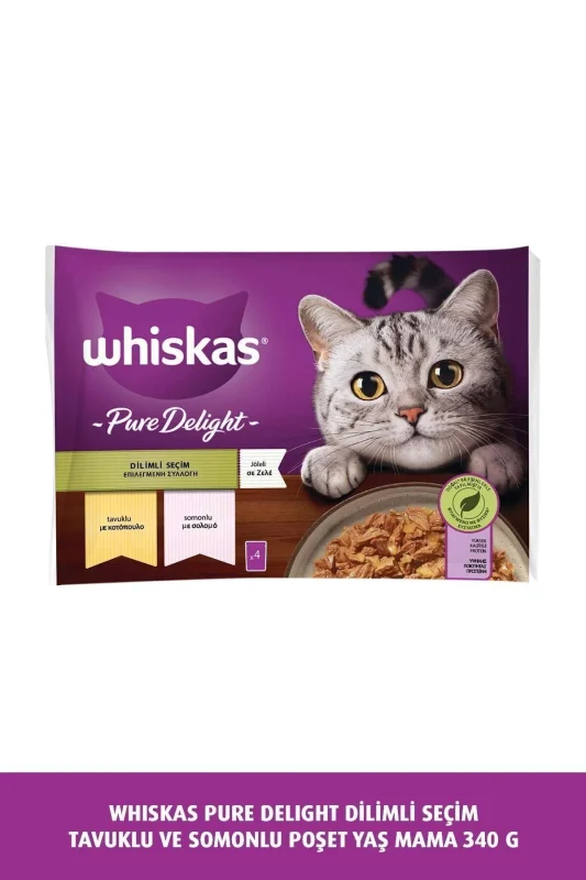 Whiskas Pouch Pure Delight Jöle Tavuklu ve Somonlu Yetişkin Kedi Konservesi 85gr x 4